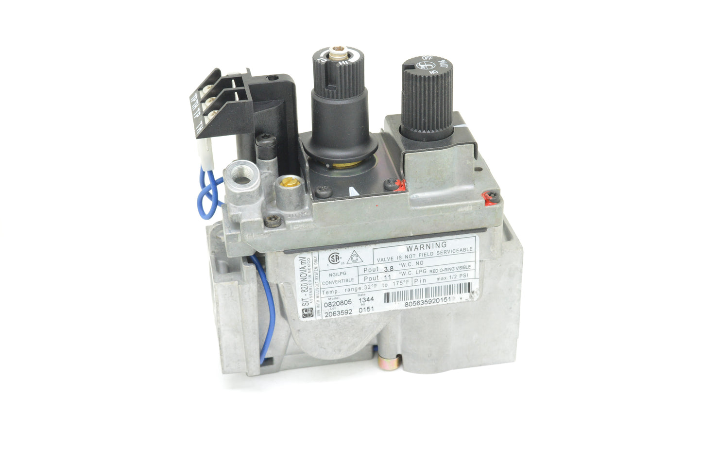 SIT 820 T-Pile Only Millivolt Valve 50% Turndown (Natural Gas - Propane Convertible)