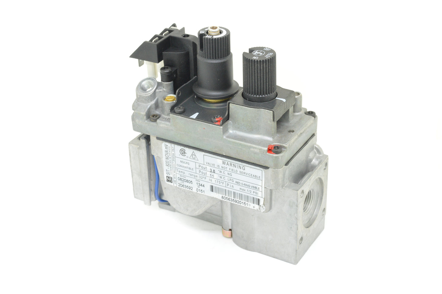 SIT 820 T-Pile Only Millivolt Valve 50% Turndown (Natural Gas - Propane Convertible)