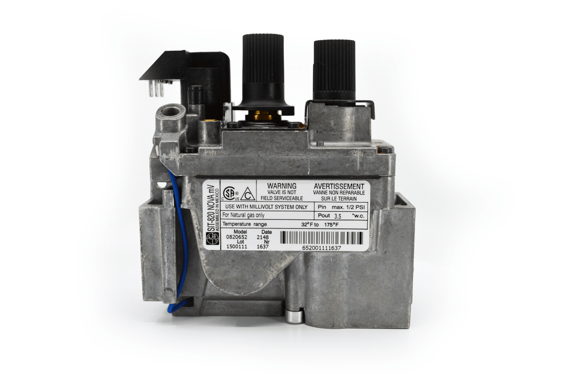 SIT 820 Series Millivolt Fireplace Valve 30% Turndown Natural Gas - Fire - Parts.ca
