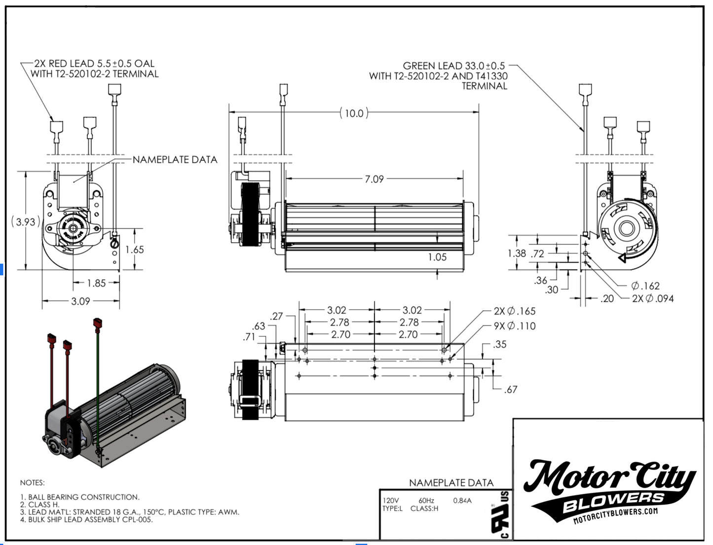 10" Low Profile Blower Right Motor - Fire - Parts.ca