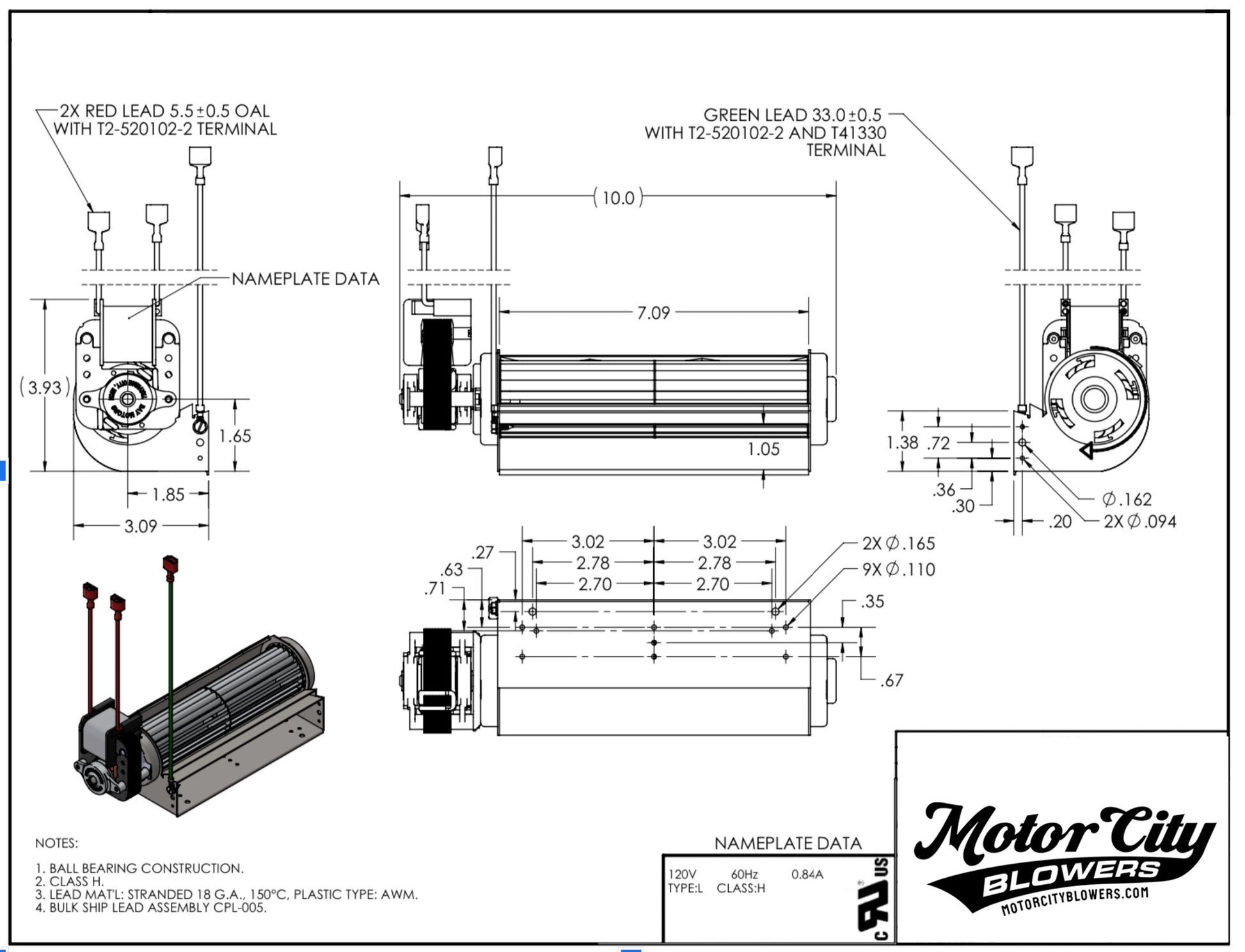 10" Low Profile Blower Right Motor - Fire - Parts.ca